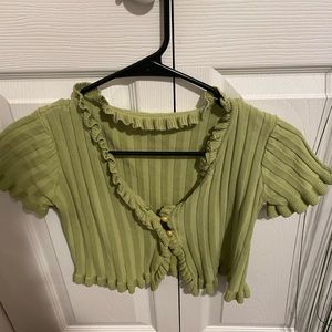 Green ruffle cardigan crop top